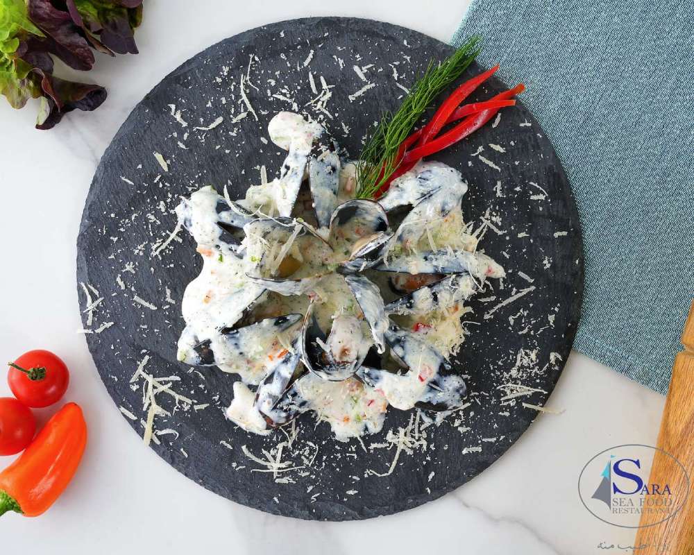 محار مع الصوص الابيض و البارميزان